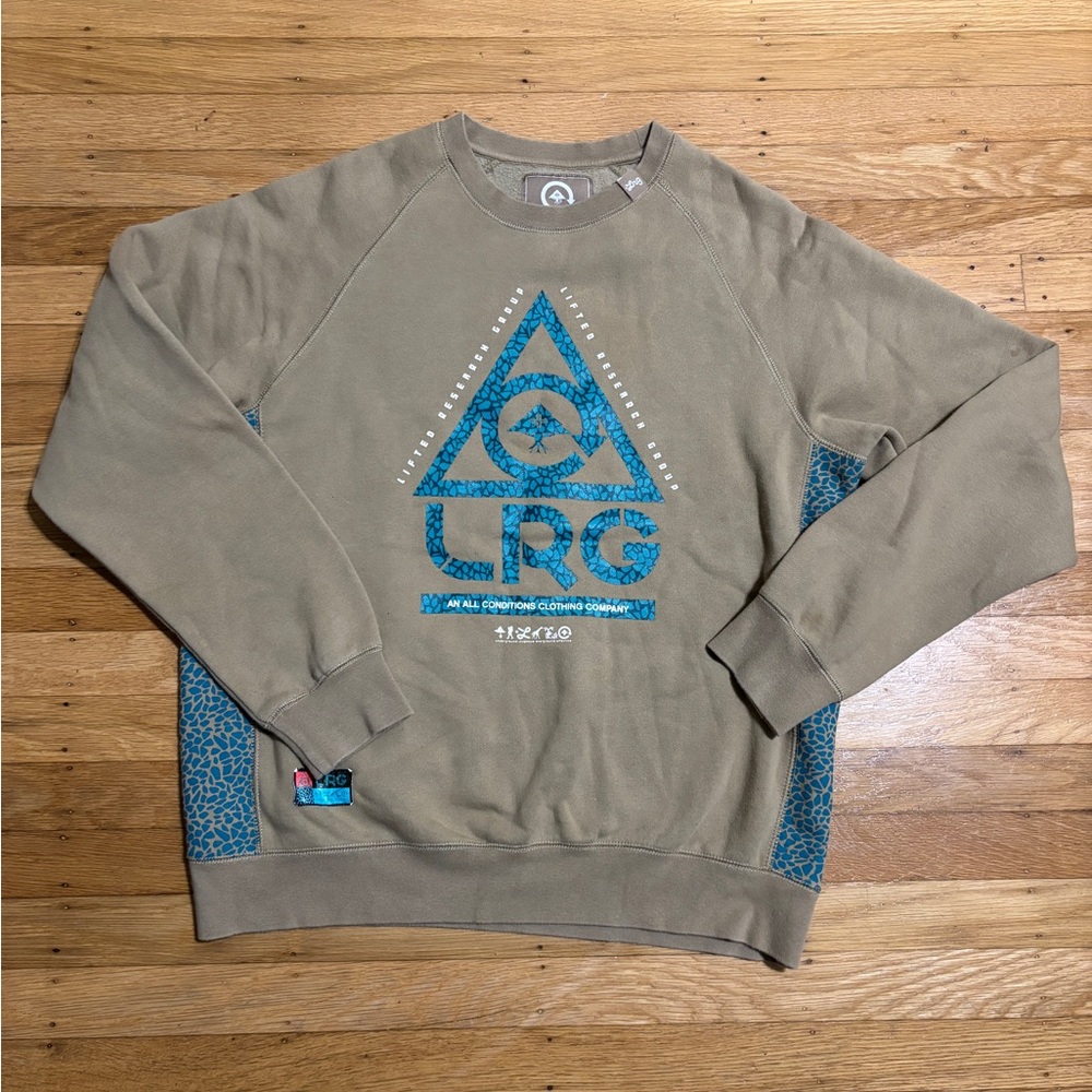 LRG Men's Tan Sweater with Blue Accents Size Medium
